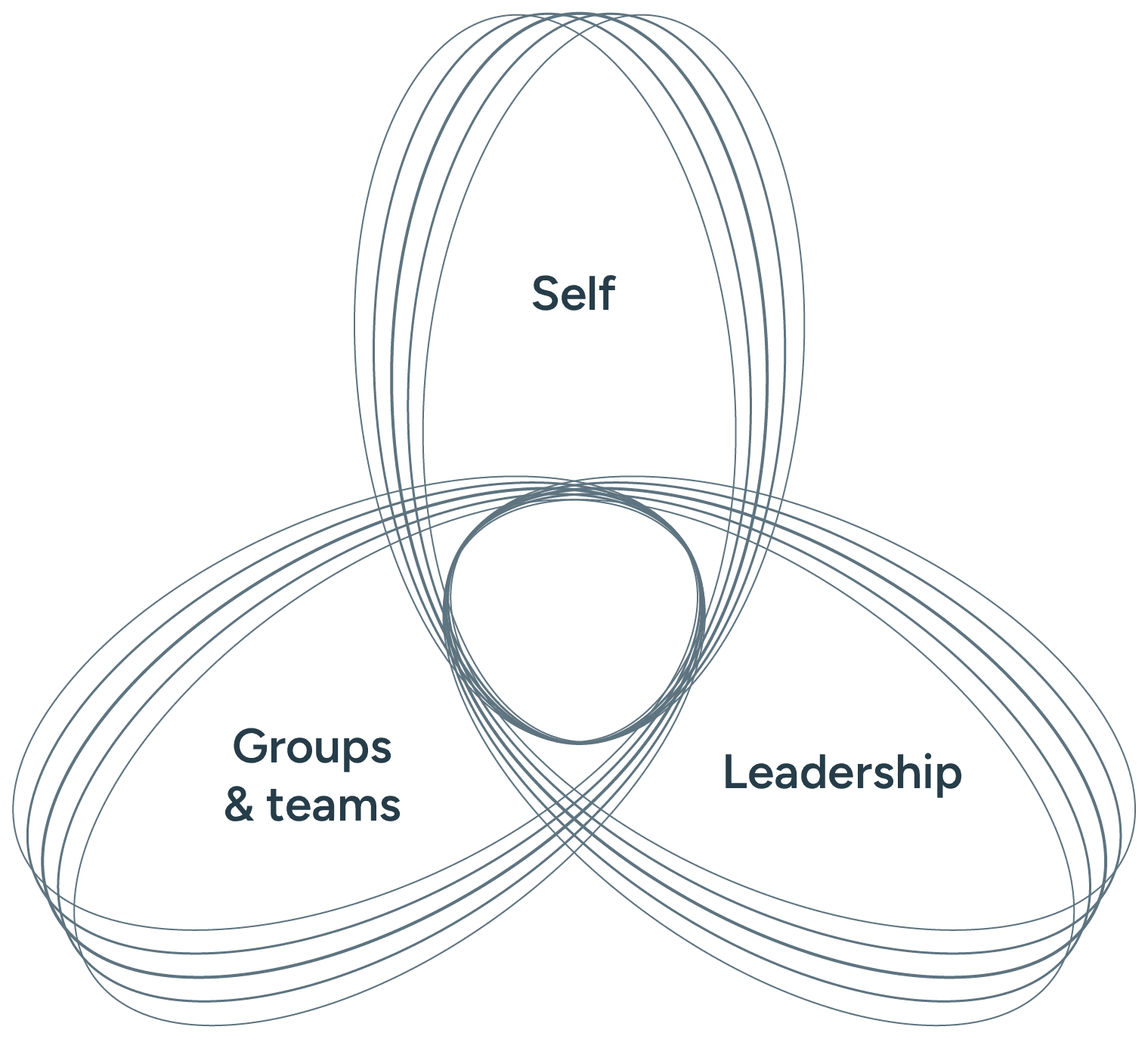 Venn diagram showing "self", "Groups & Teams" and "Leadership"