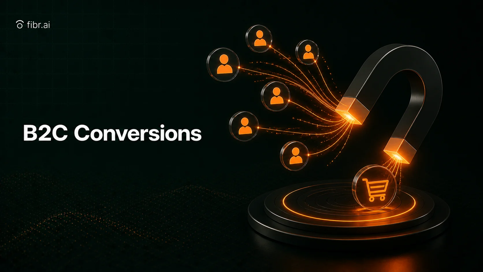 B2C conversions visualization showing users being drawn toward a central conversion point, illustrating how targeted experiences turn audience interest into completed actions.