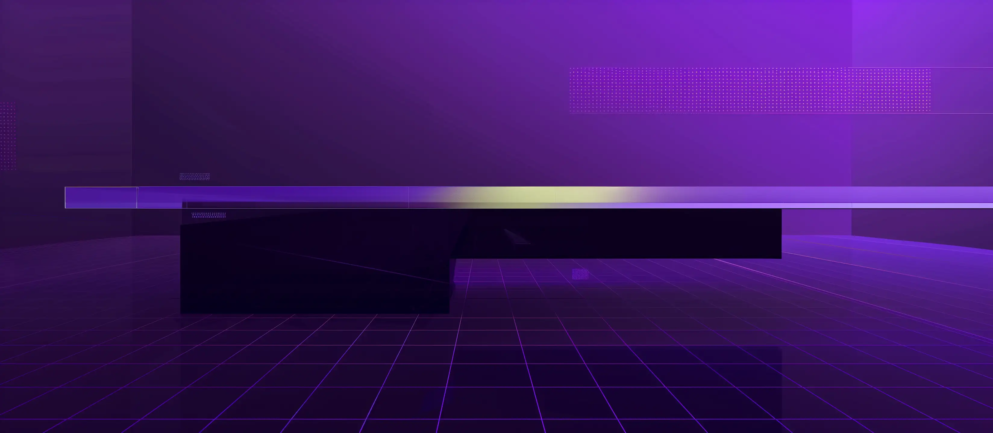 Abstract purple geometric tunnel with light and shadow play.