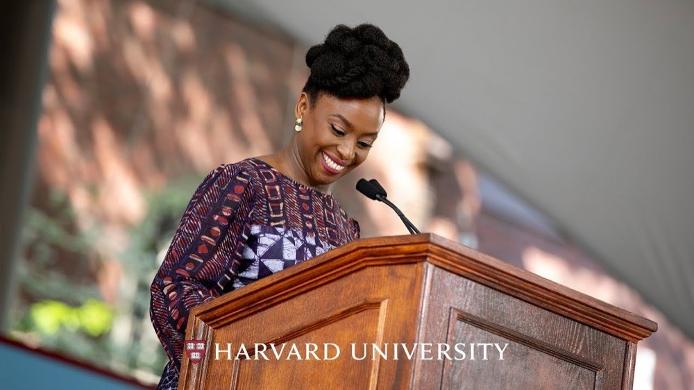 Chimamanda Ngozi Adichie addressing Harvard's Class of 2018