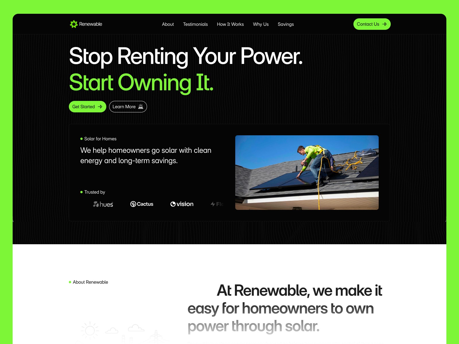 Renewable — 黑白极简现代落地页设计案例