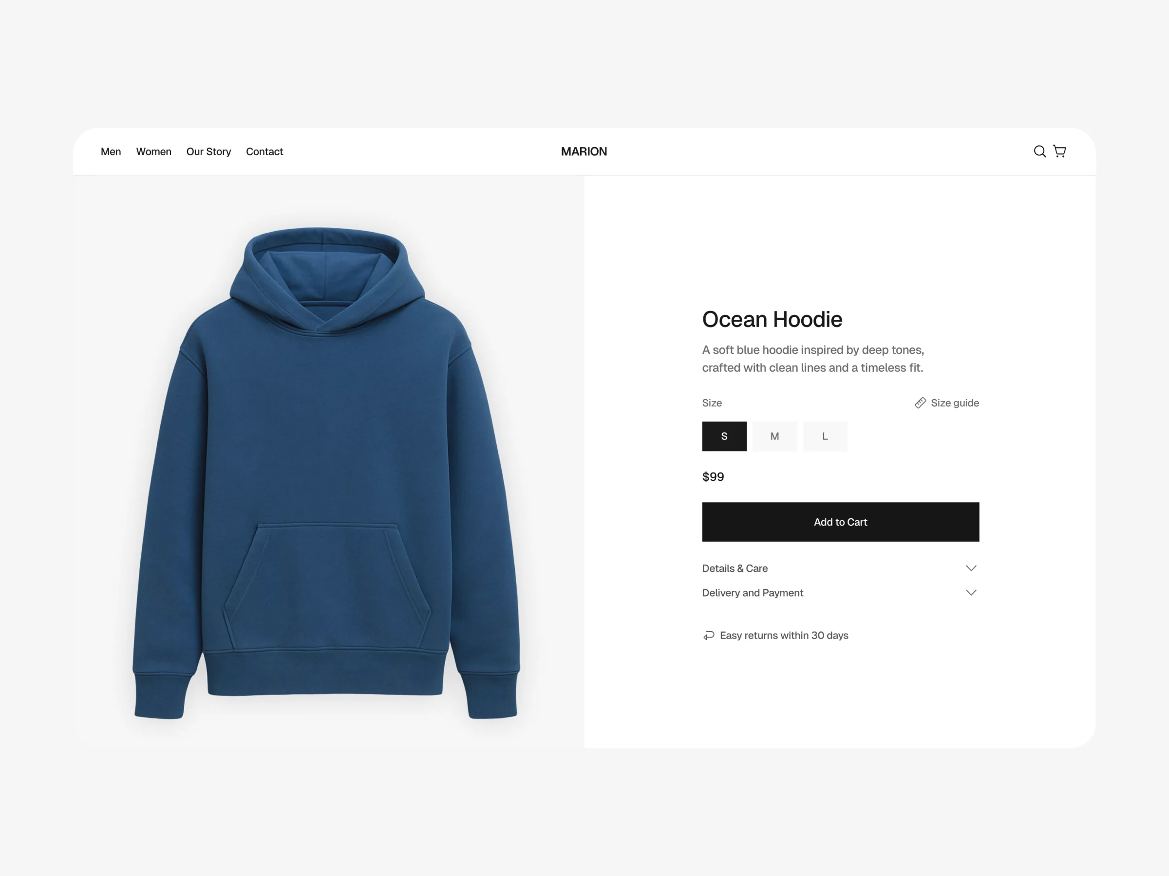 Ecommerce website template product detail page with purchase options