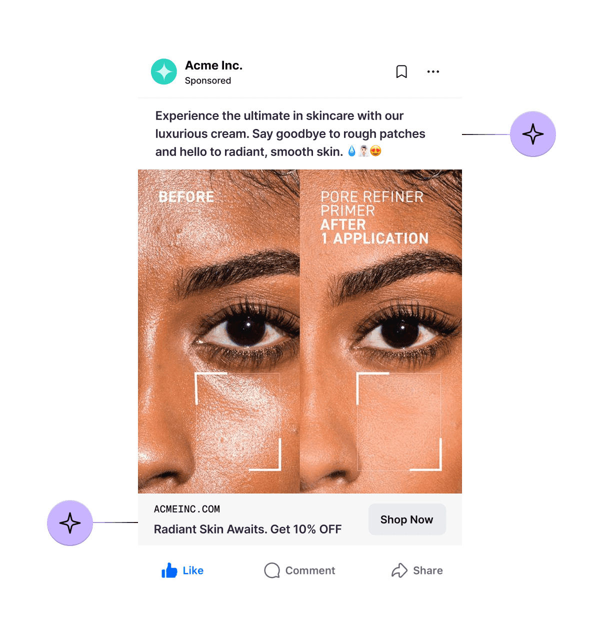 editing ad copy headlines and body text on a meta ad preview
