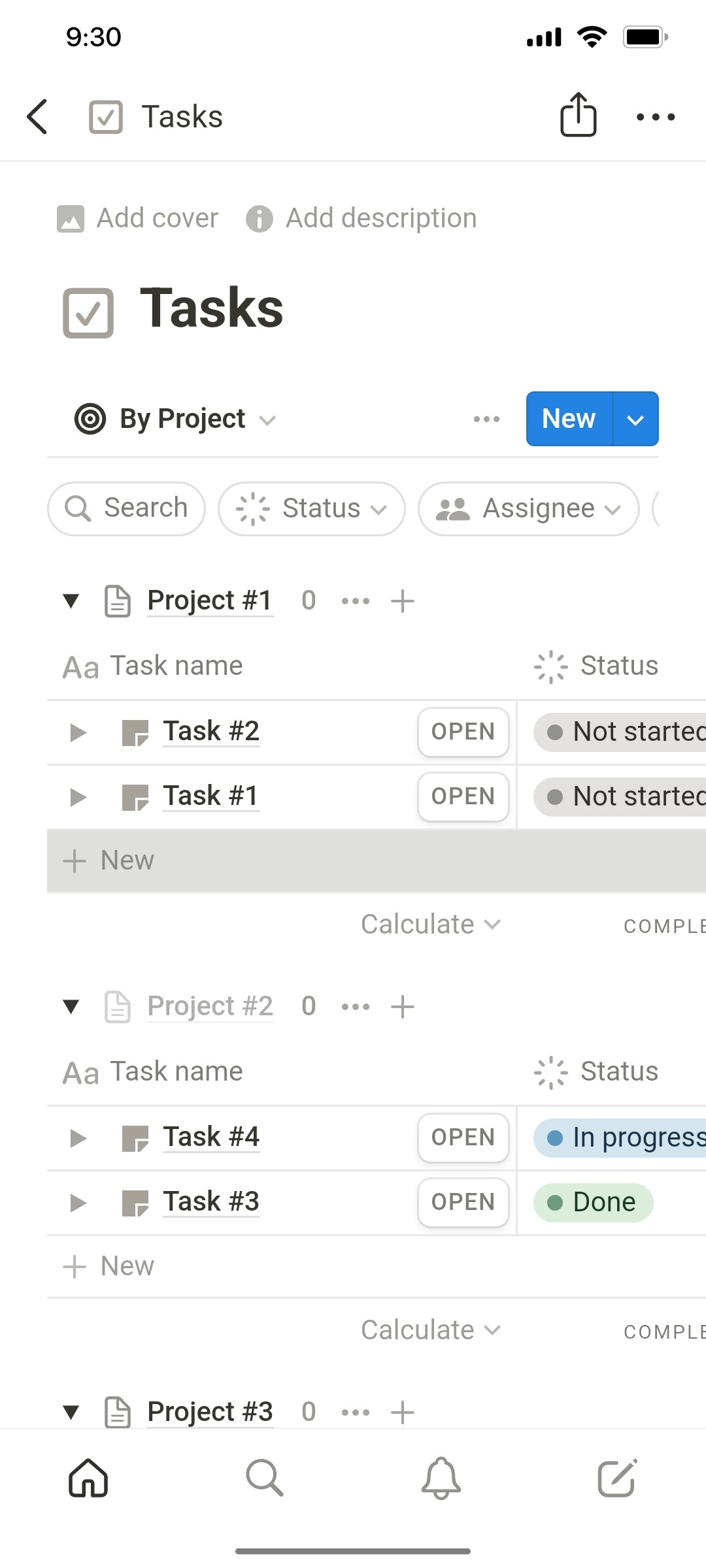 Notion App Tasks Screen