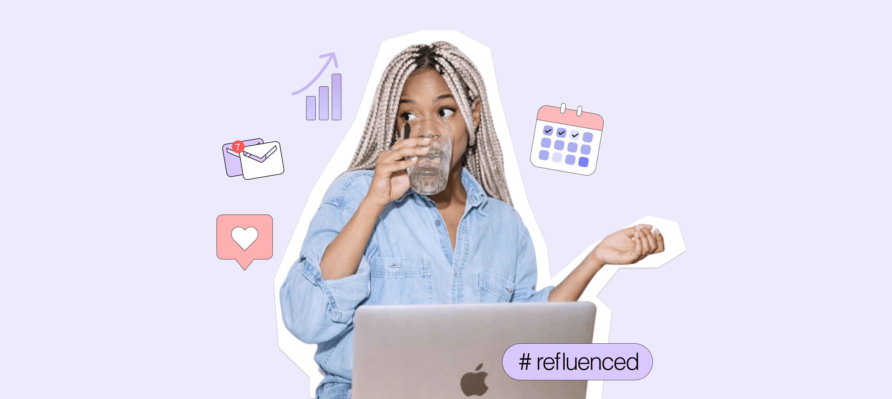 A marketing manager sits at a laptop surrounded by sticky notes, spreadsheets, and a coffee cup, looking overwhelmed — representing the hidden coordination cost of running influencer campaigns manually.