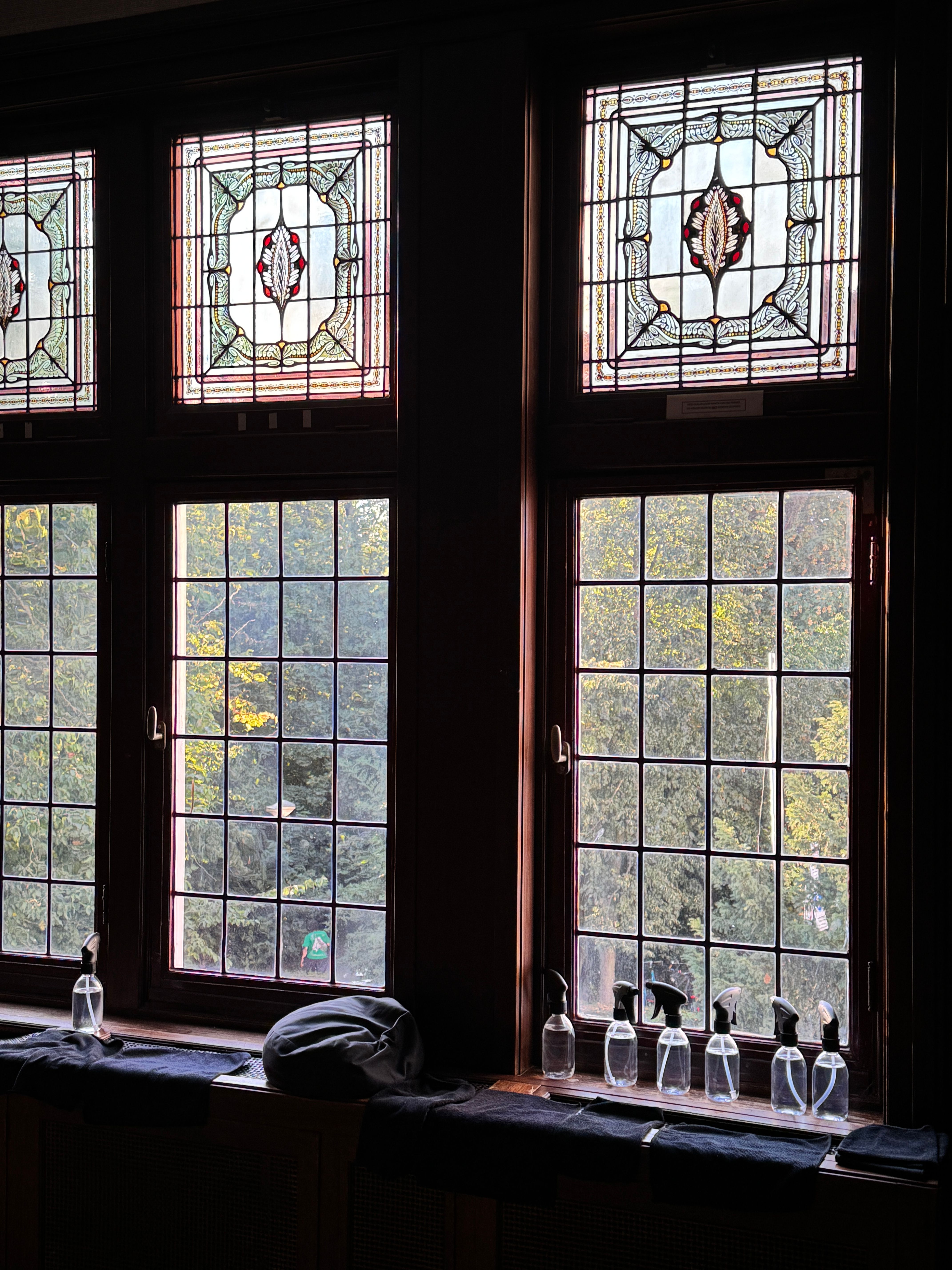 Stained-glass windows inside the De Roos studio