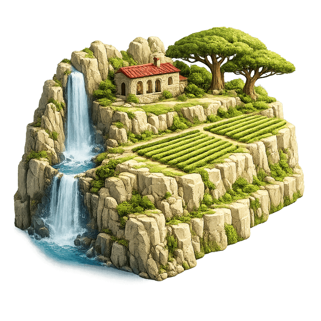 Artistic illustration of the Jezzine wine region.