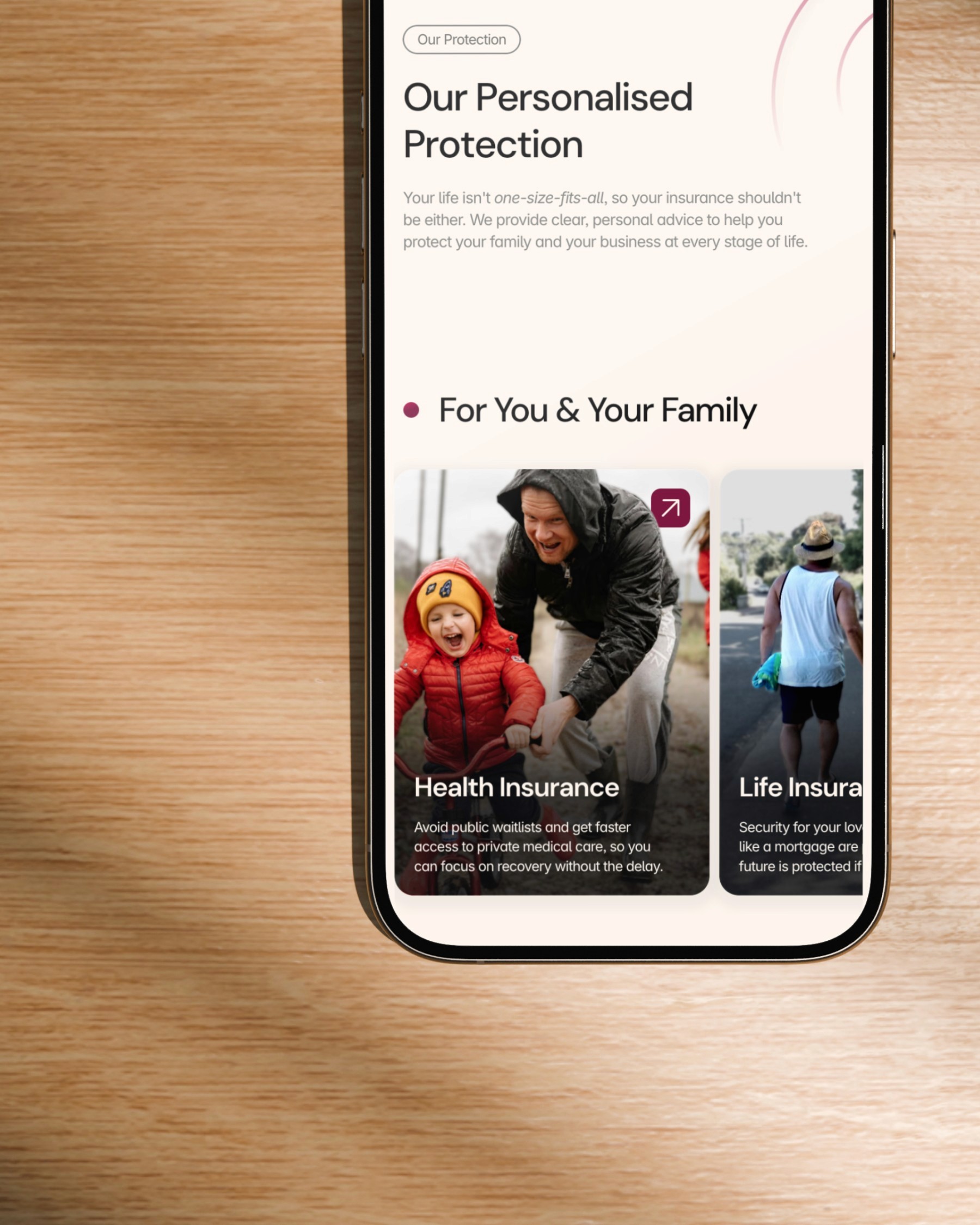 Personalised Insurance Website displayed on phone