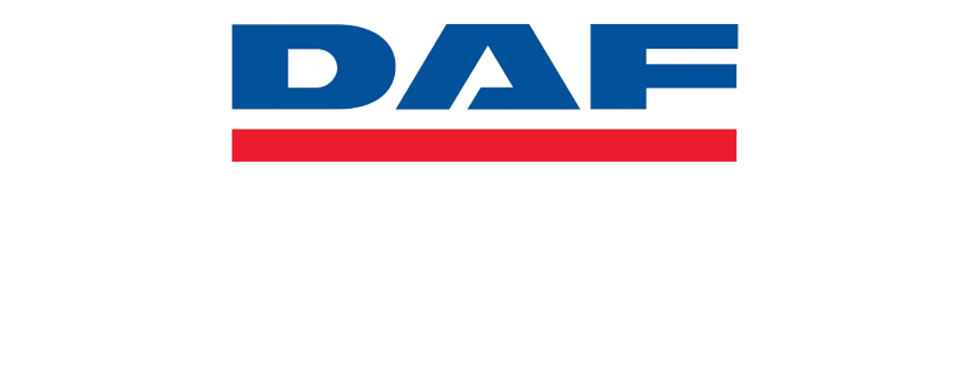 Logo DAF avec un message de bienvenue, représentant l'engagement de l'entreprise dans l'industrie du transport et ses potentielles contributions aux solutions de mobilité durables et électriques.