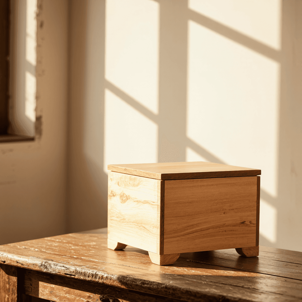 product photography of a small wooden box for storage