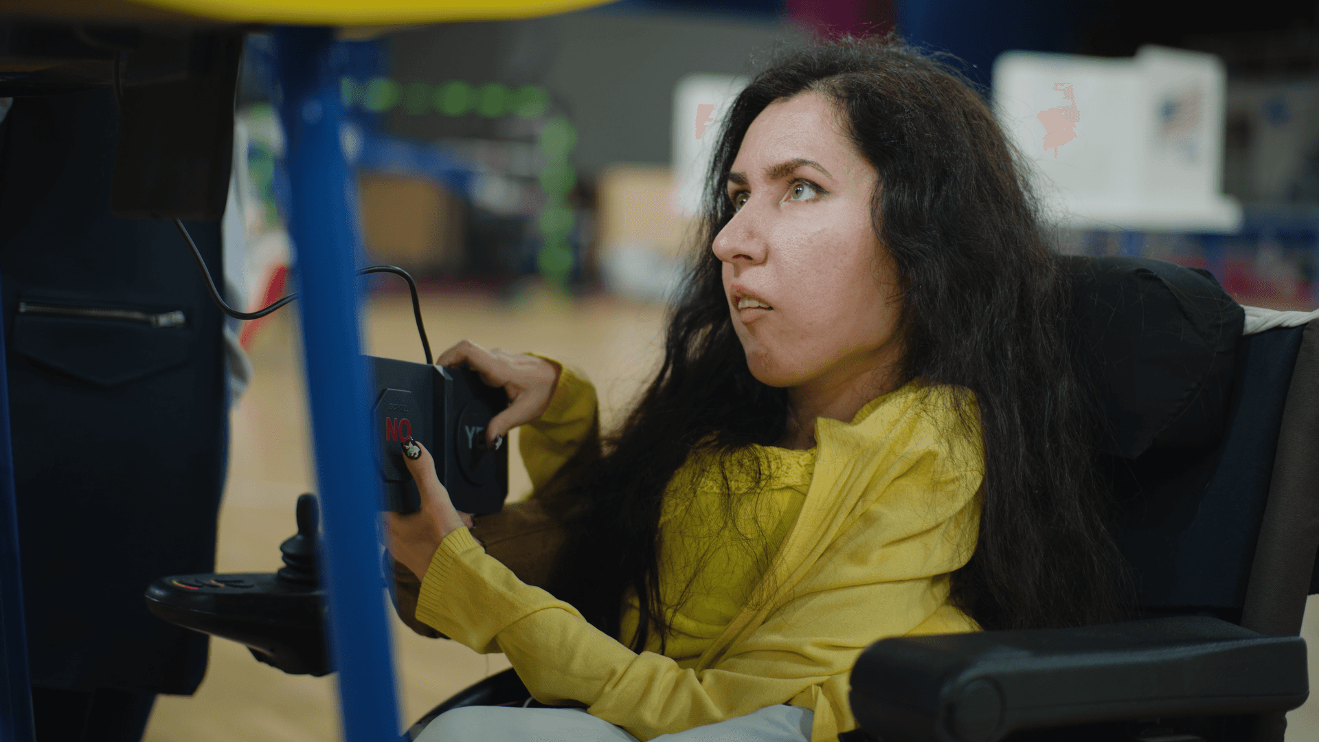 A woman with a disability voting.