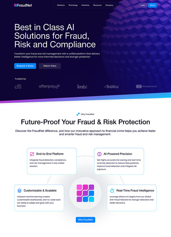 Home screen for Fraudnet website