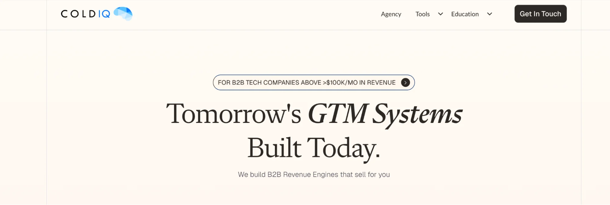 ColdIQ homepage: AI-first, Clay-native cold outbound agency