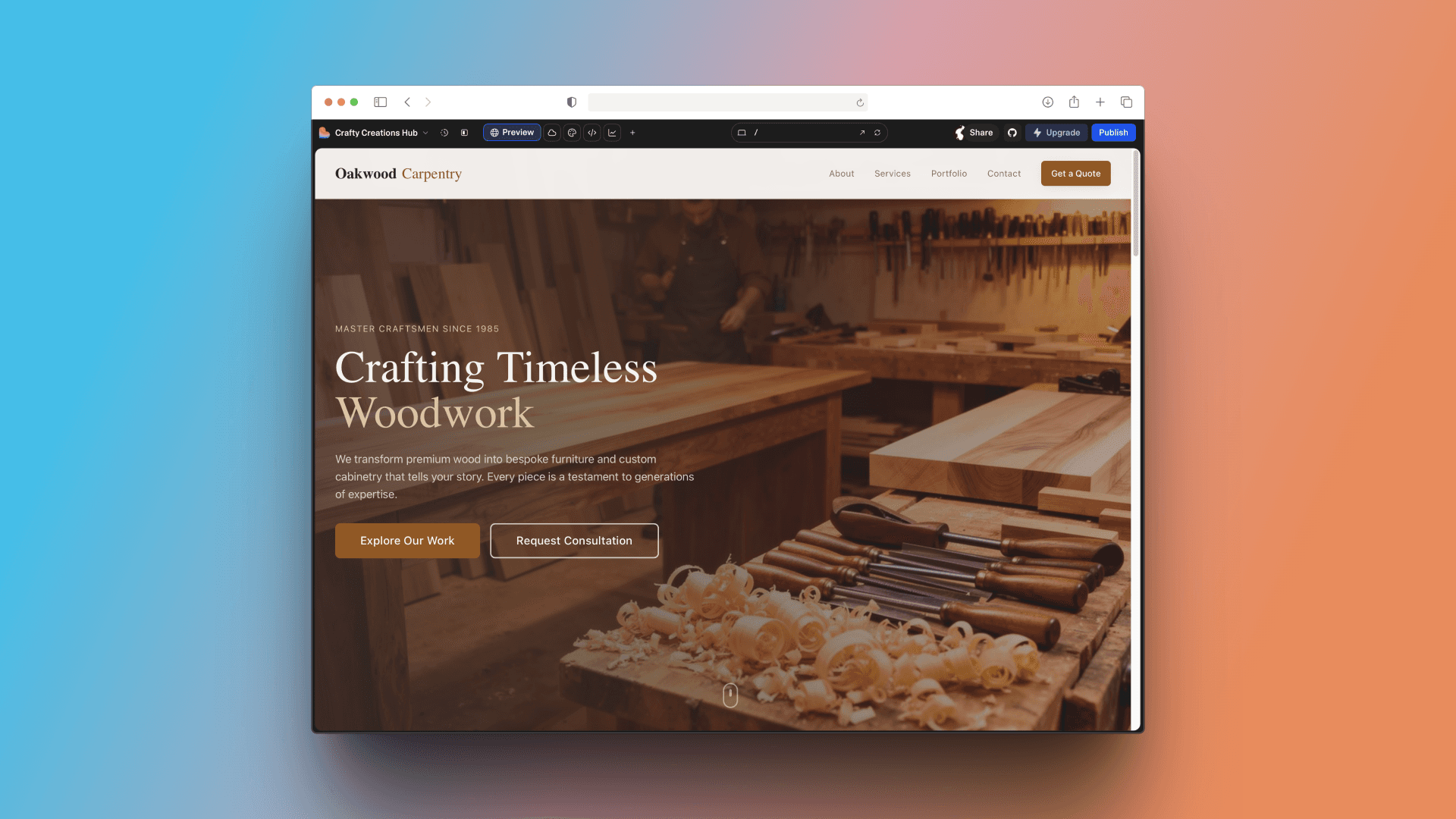 AI-generated business website landing page with polished visuals and layout, illustrating the difference between visual design and conversion-focused structure.