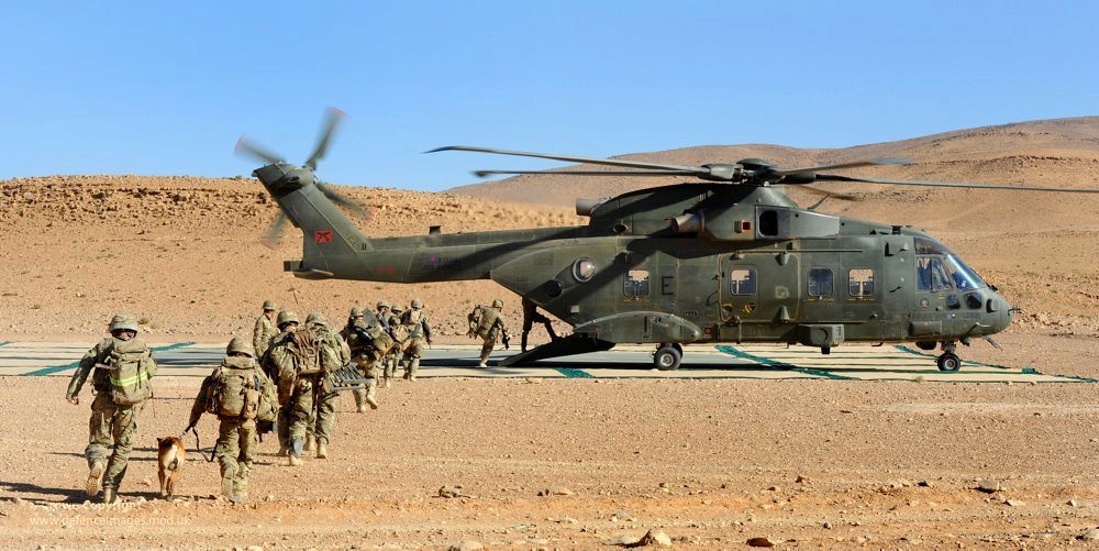 RAF Merlin helicopter plus troops on exercise