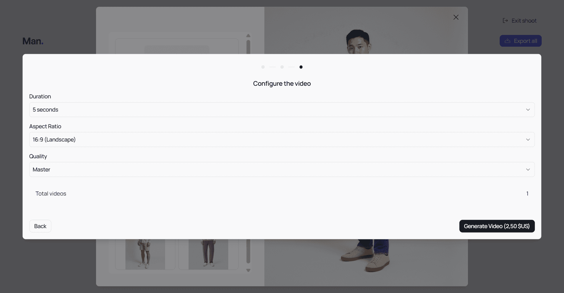 Configure settings to generate ai fashion video