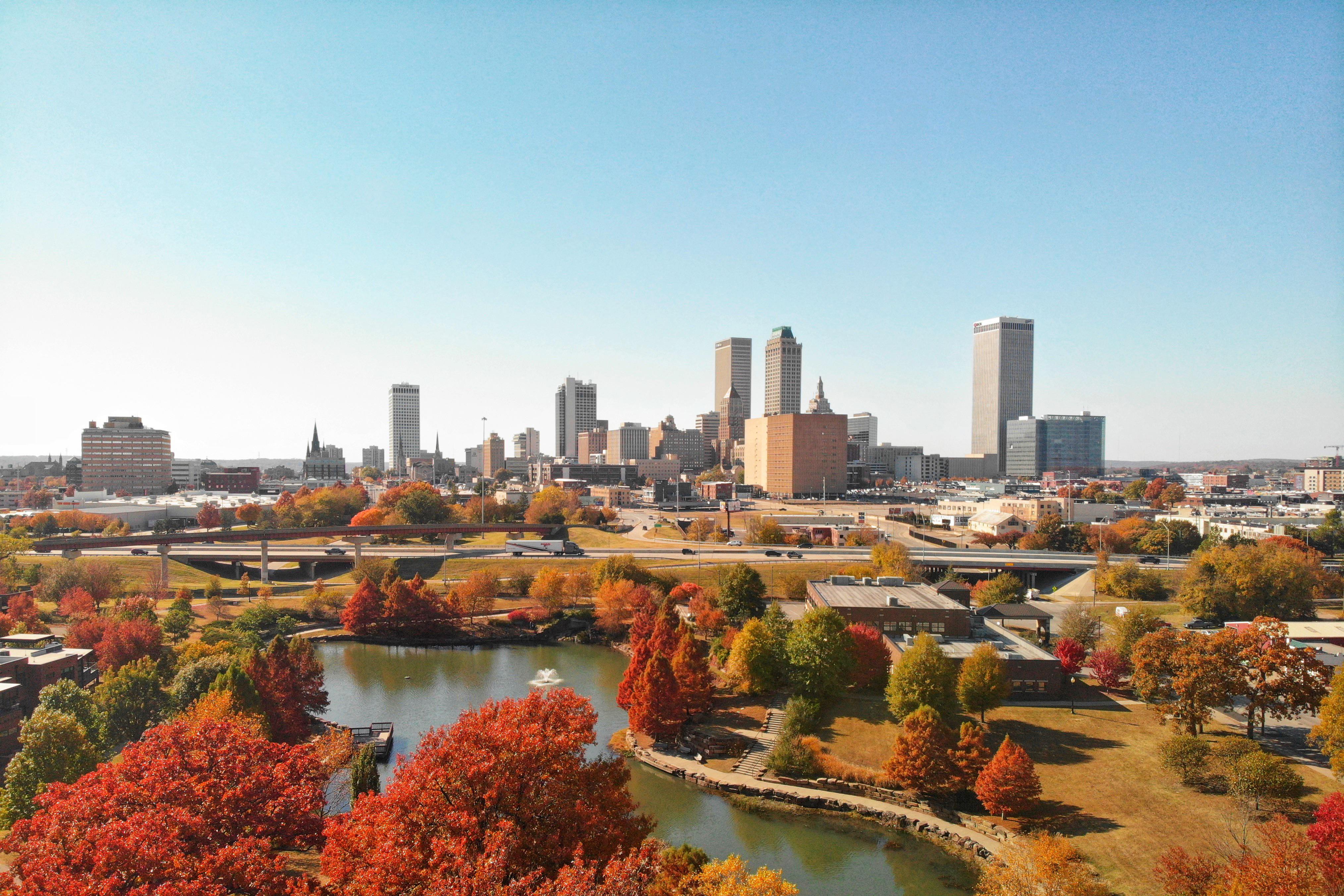 Aerial view of the Tulsa city.