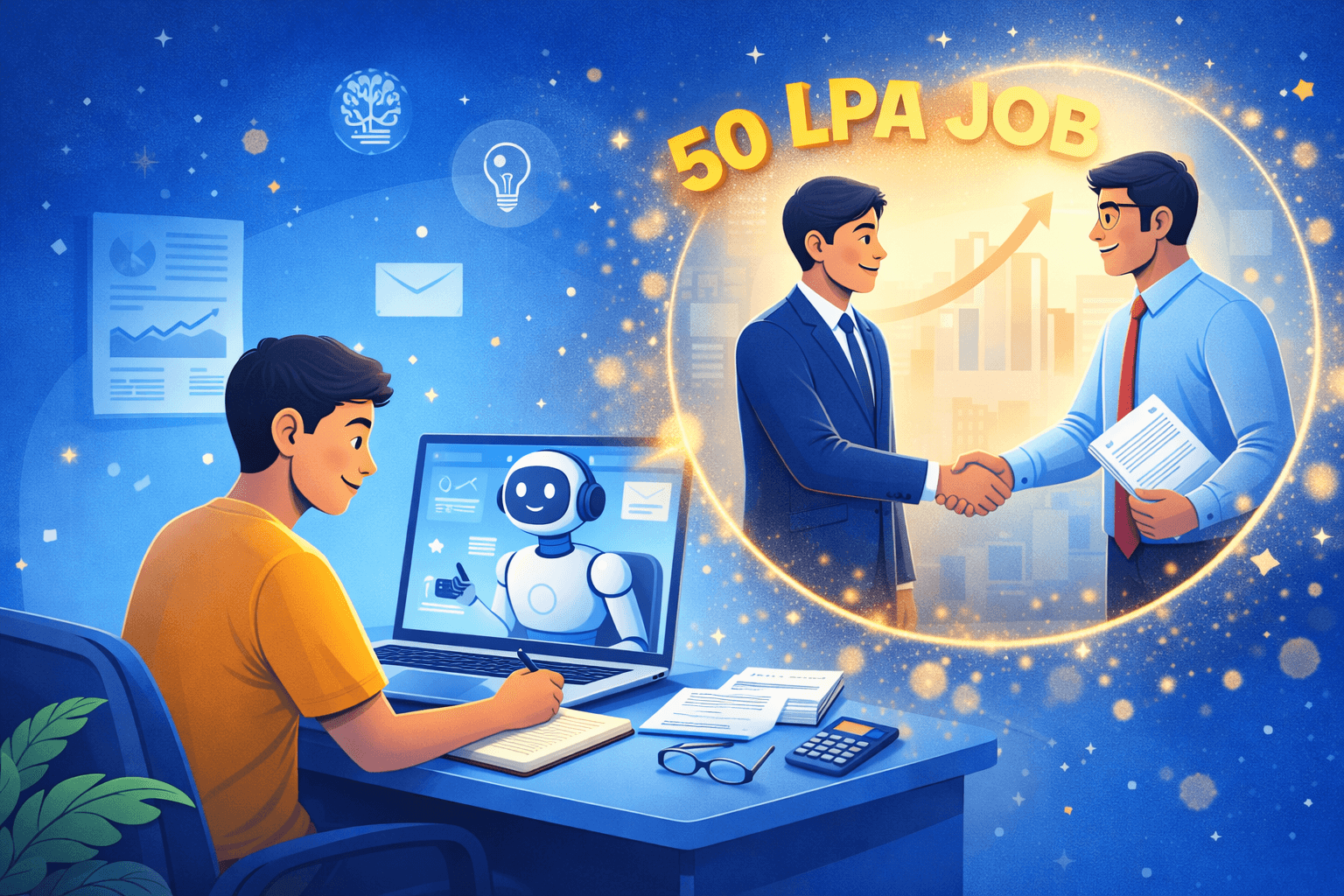A data scientist preparing for a high-paying role through a mock interview, practicing technical interviews and coding assessments using an AI hiring assistant. The illustration shows an AI-powered recruitment workflow with AI interviews, interview platforms, and recruitment automation supporting skills-based hiring. It highlights prompt-to-hire software, smart recruiting software, and Interview as a Service (IaaS) improving candidate experience, reducing hiring bias, and enabling modern recruitment strategies through video interviews and technical interview preparation.