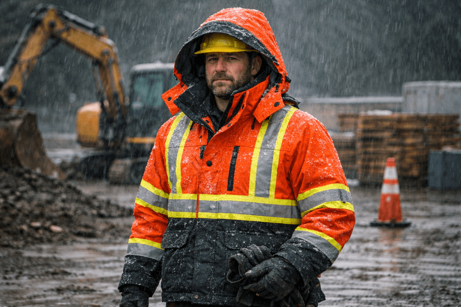 Travailleur sous la pluie