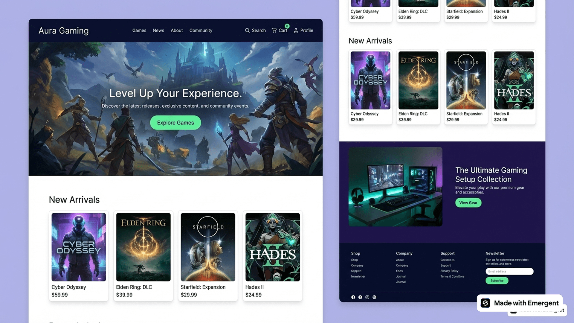 gaming website made with emergent