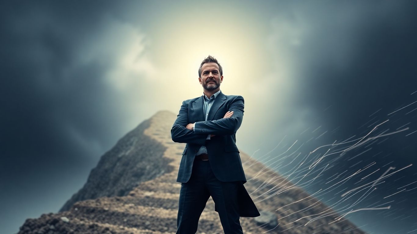 Businessperson enduring hardship on a path to success.