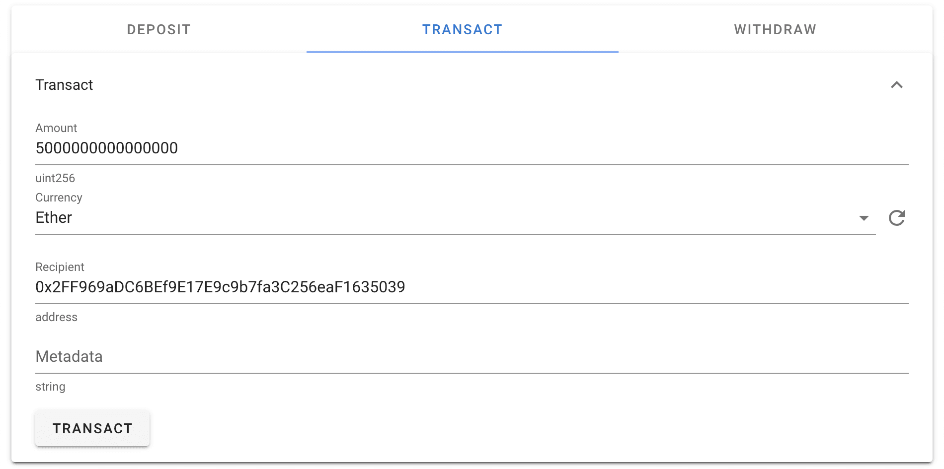 Send an Ether transaction on the OmiseGO network