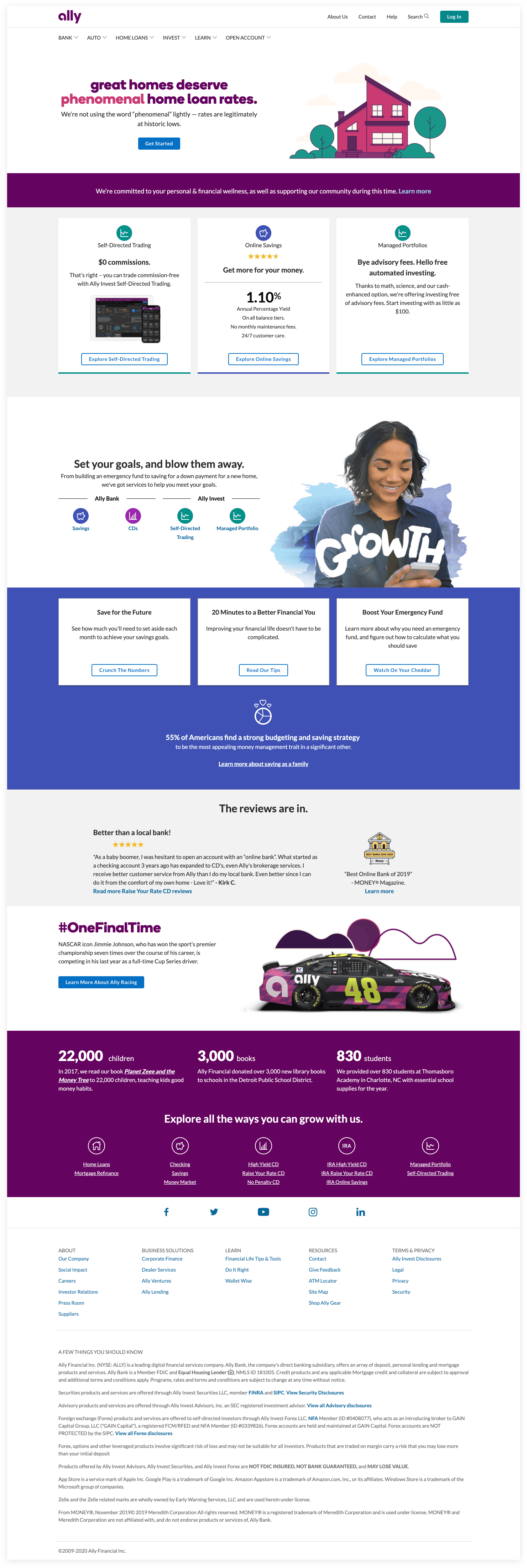 Ally Financial homepage before the redesign