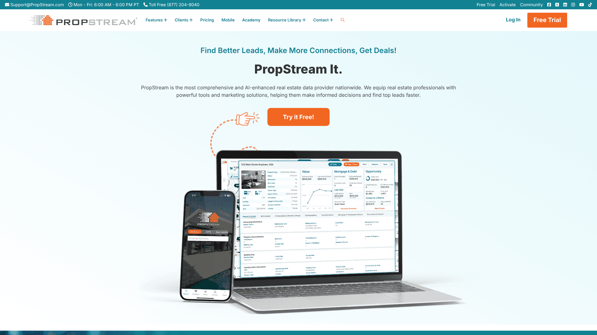 PropStream homepage screenshot