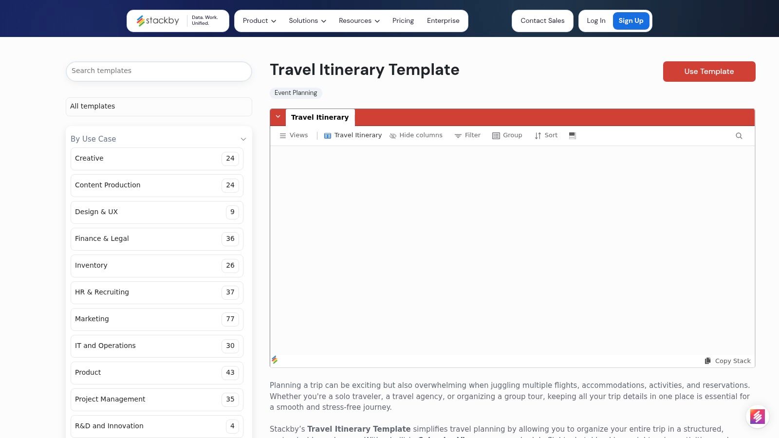 Stackby – Travel Itinerary template