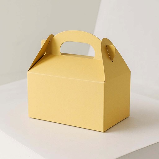 Yellow gable cake box with handle for easy carrying - custom color manufacturing.