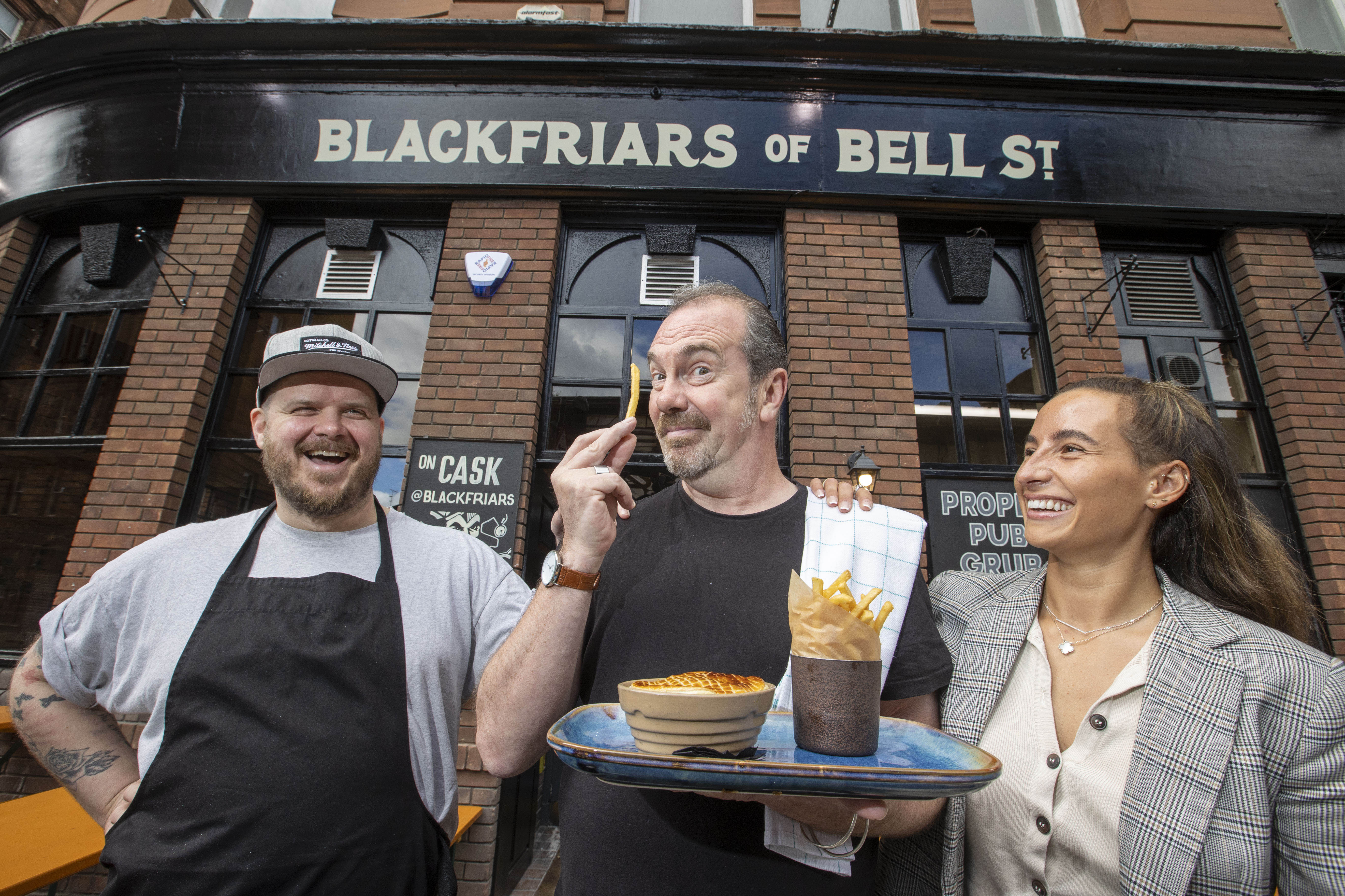 Blackfriars chef and staff pose with TV's Still Game actor Gavin Mitchell
