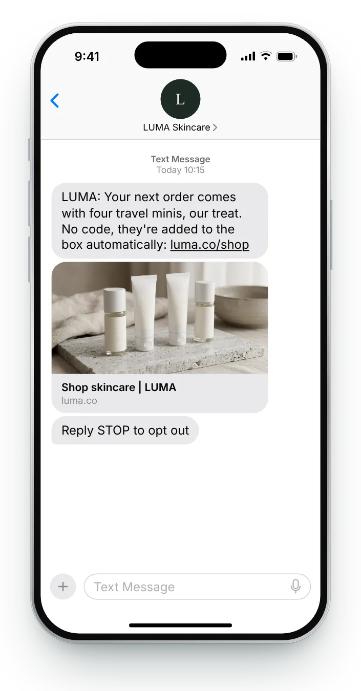 A gift in the next parcel SMS win-back text on an iPhone