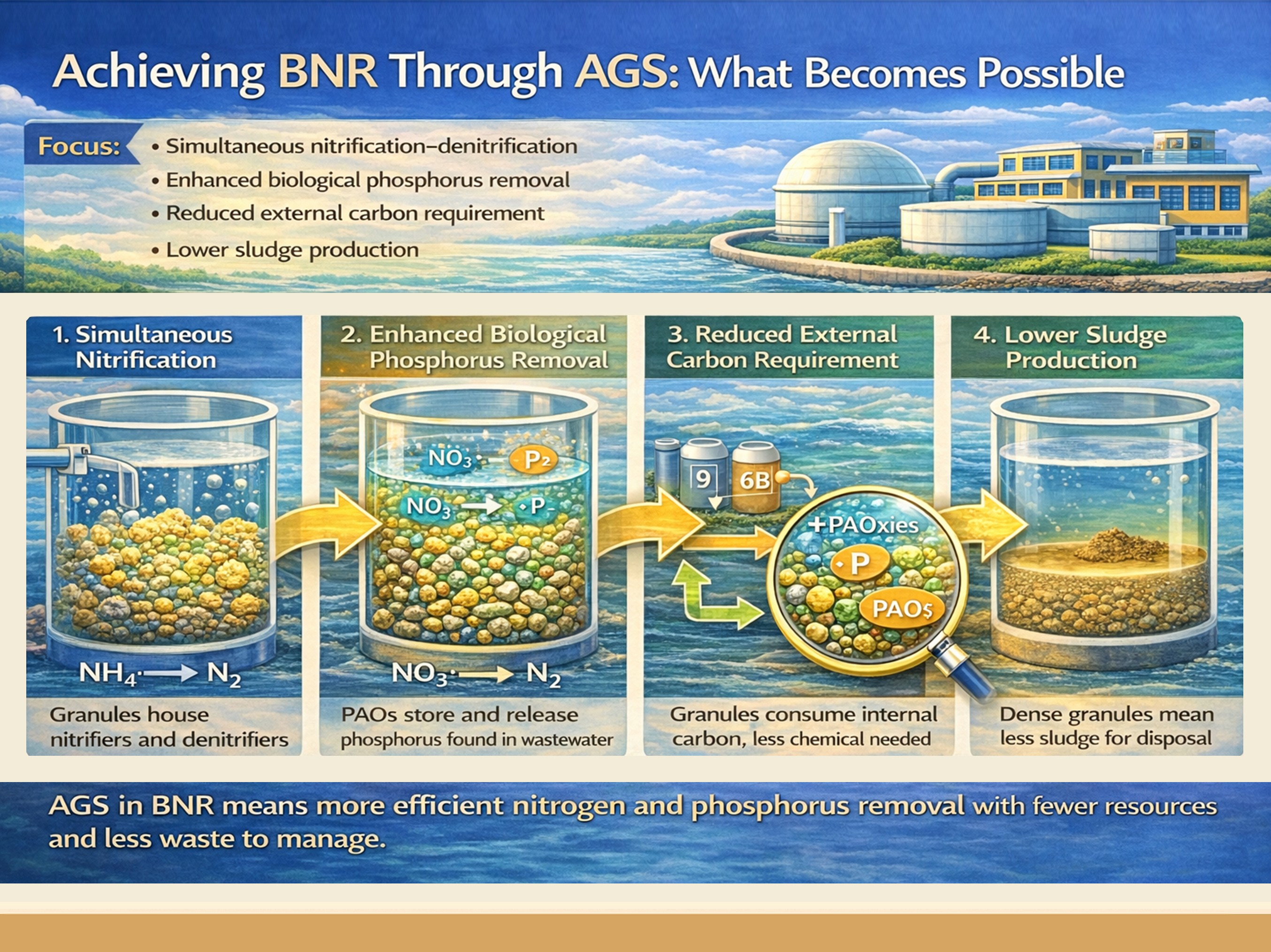 BNR process using aerobic granular sludge for nitrogen and phosphorus removal in wastewater treatment