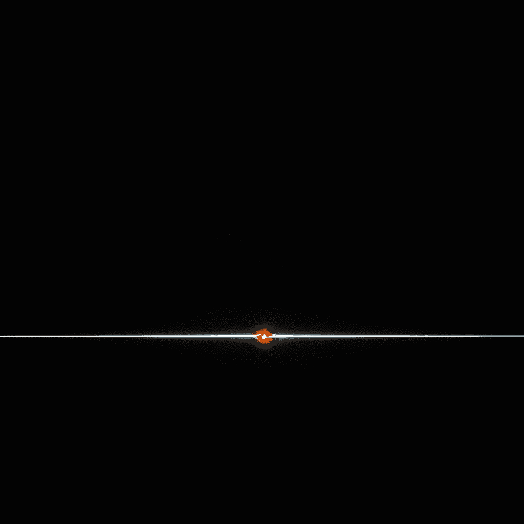 Single thread of orange light bisecting a deep black void at the break point
