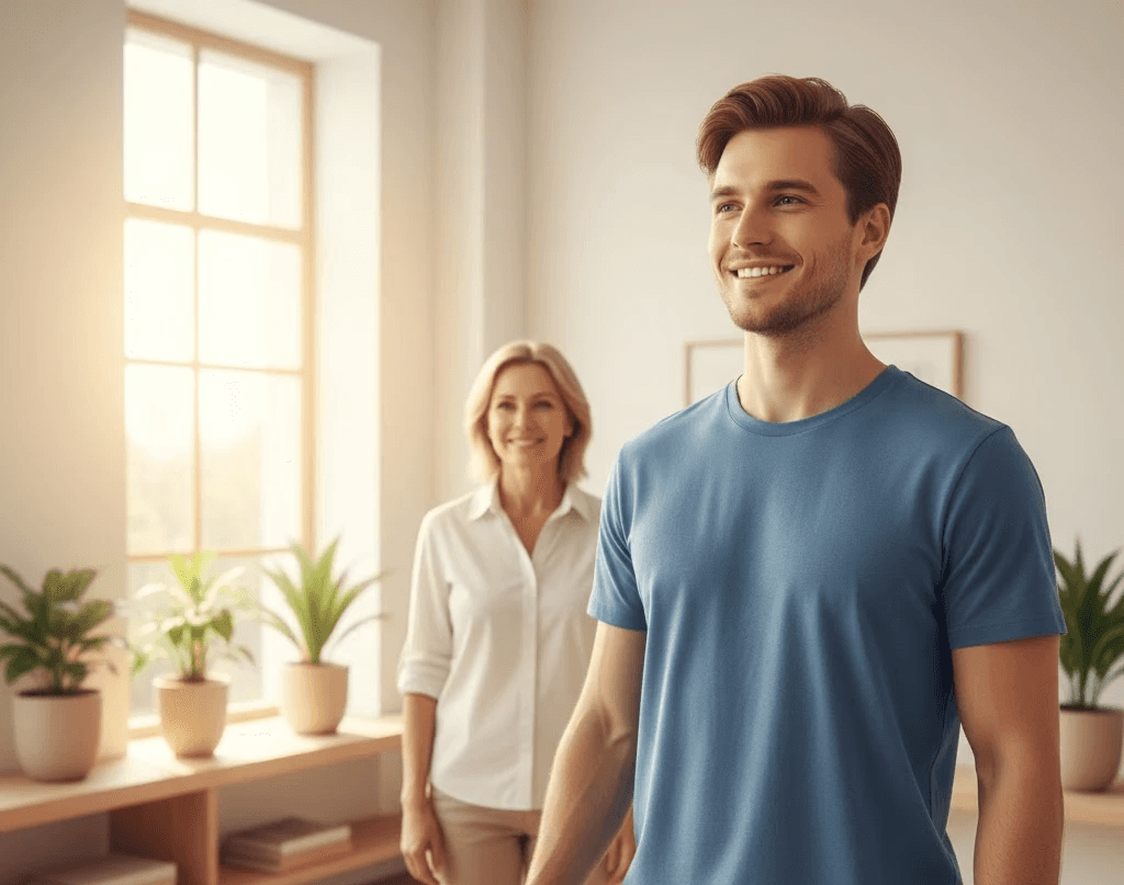 Smiling man with healthcare team in wellness clinic