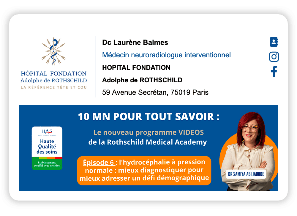 exemple de signature email d'un hopital qui valorise efficacement ses événements dans les signatures email, grâce à Sigilium