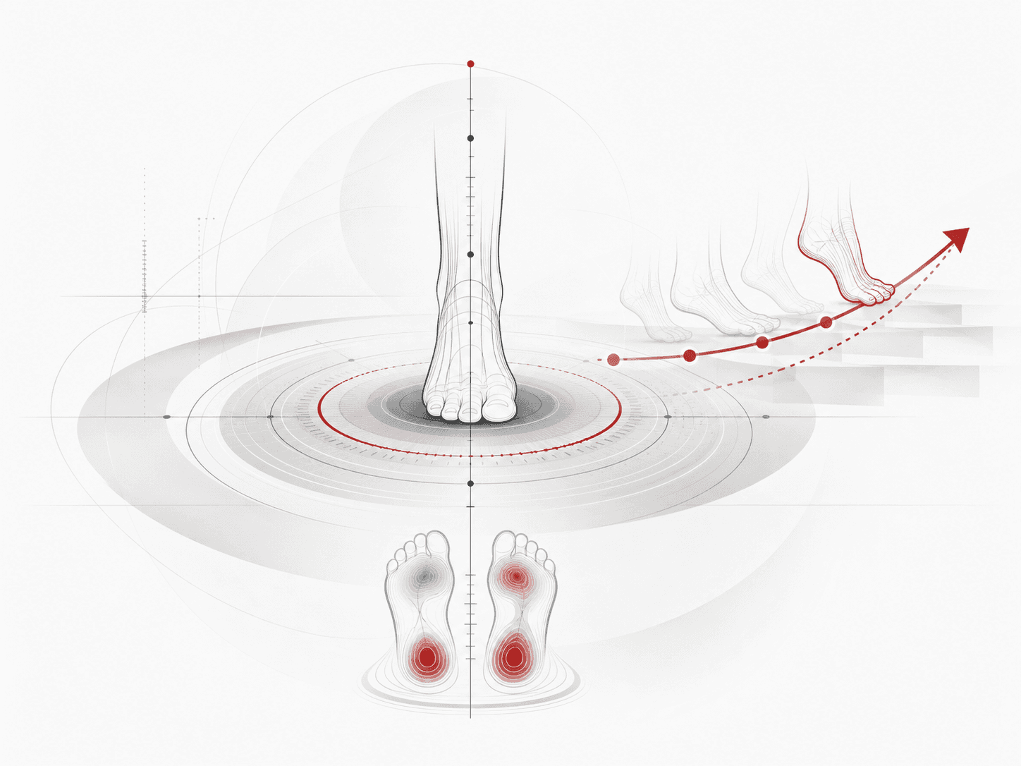 Abstract balance and fall prevention illustration with stability and foot-pressure cues