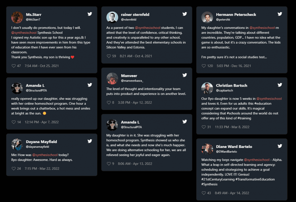 synthesis twitter testimonials