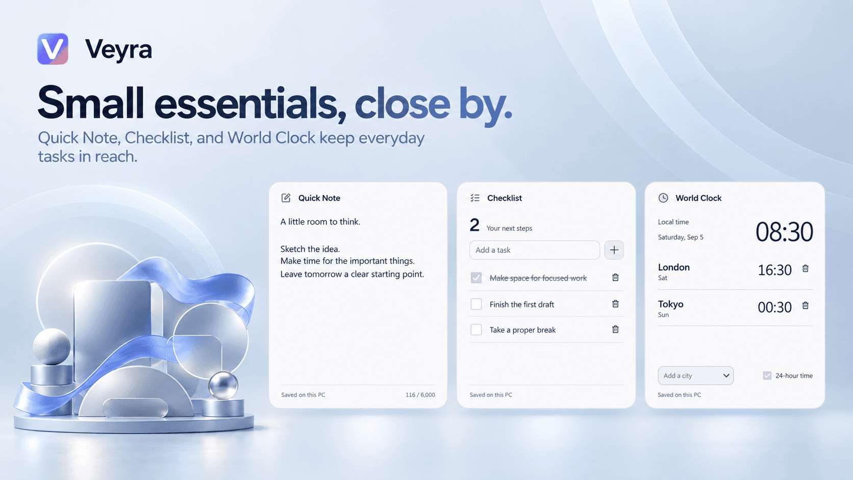 Veyra: Small essentials, close by.