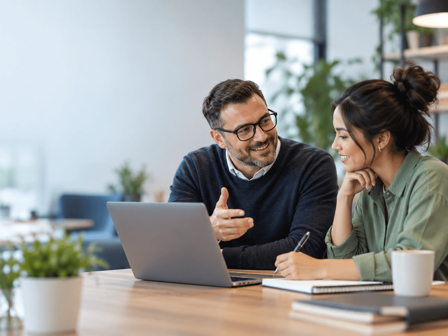 Diverse team celebrating success at office desk