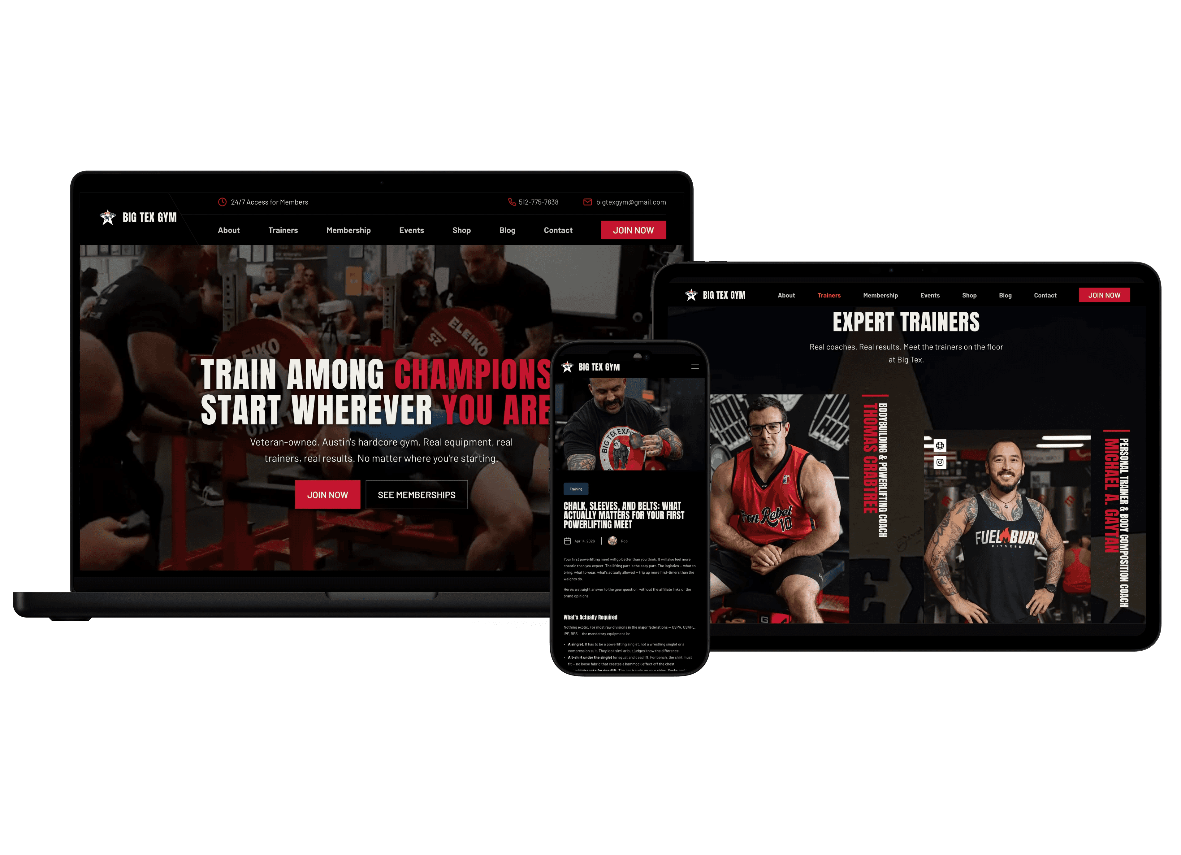 Big tex website on desktop, tablet and mobile