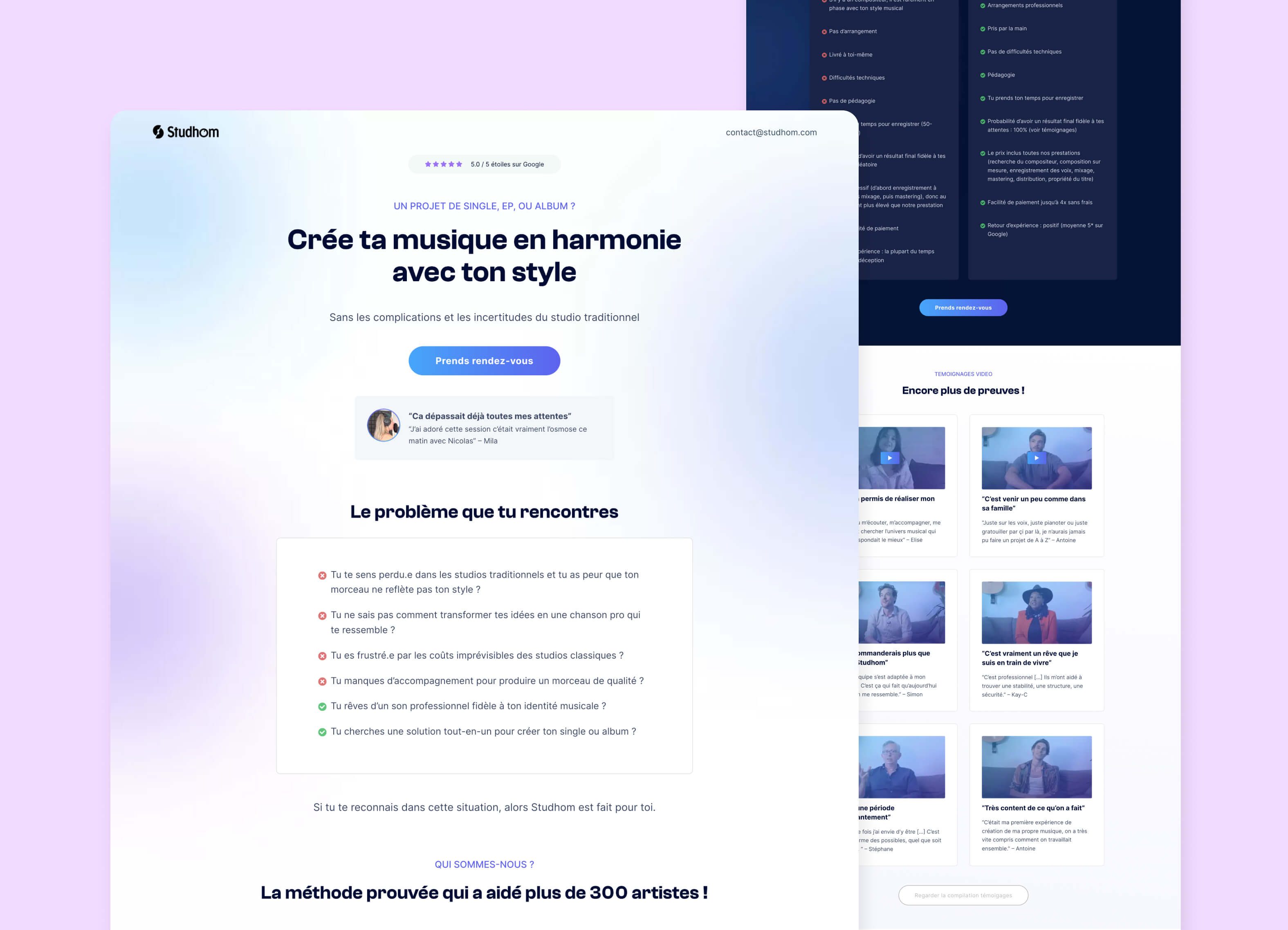 Visual mockup of the Studhom website