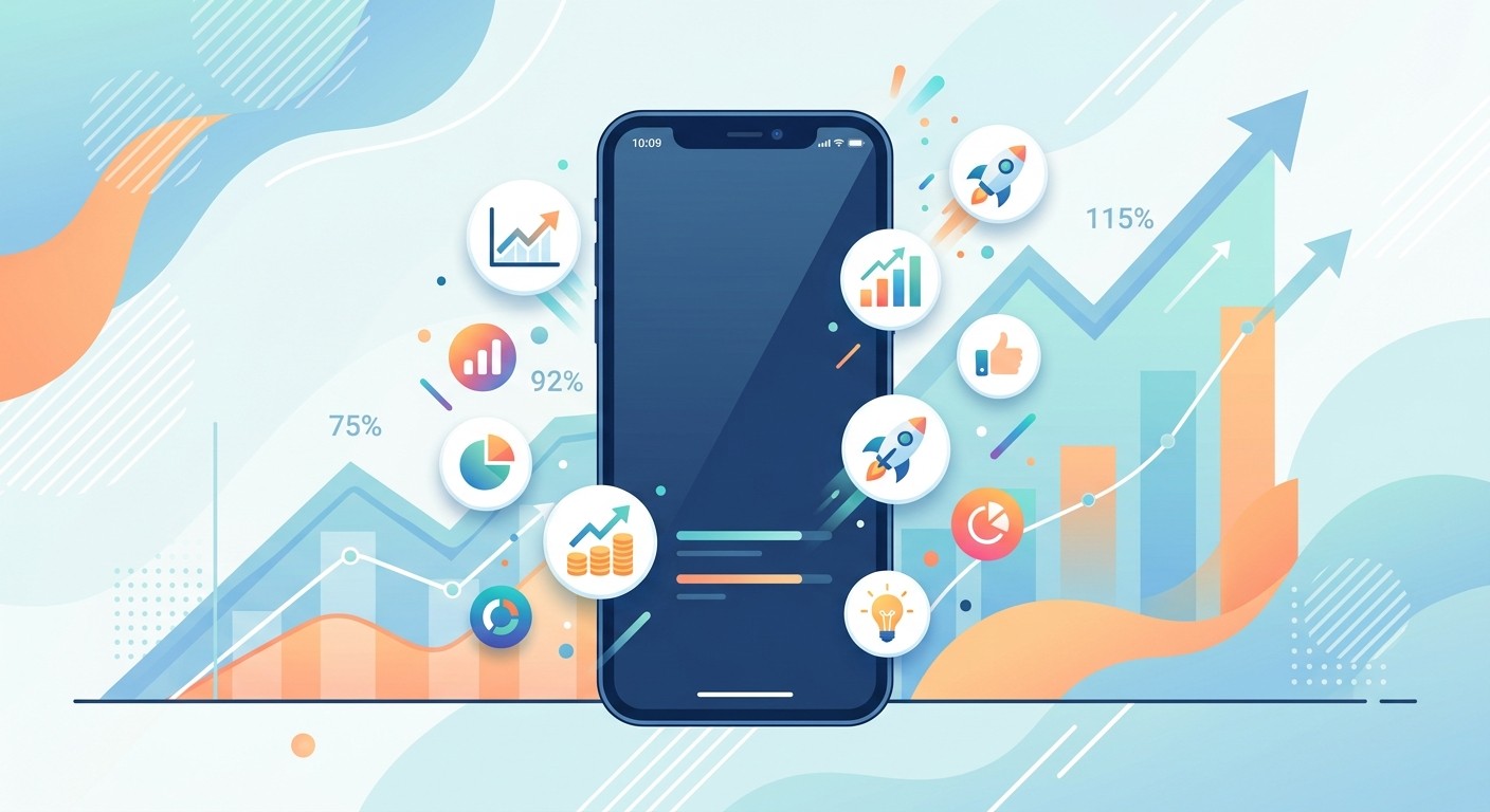 Illustration showing how to create an app for your business with rising download charts