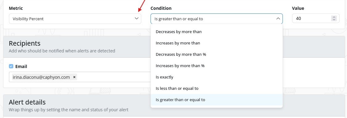 Set alerts for important KPI changes
