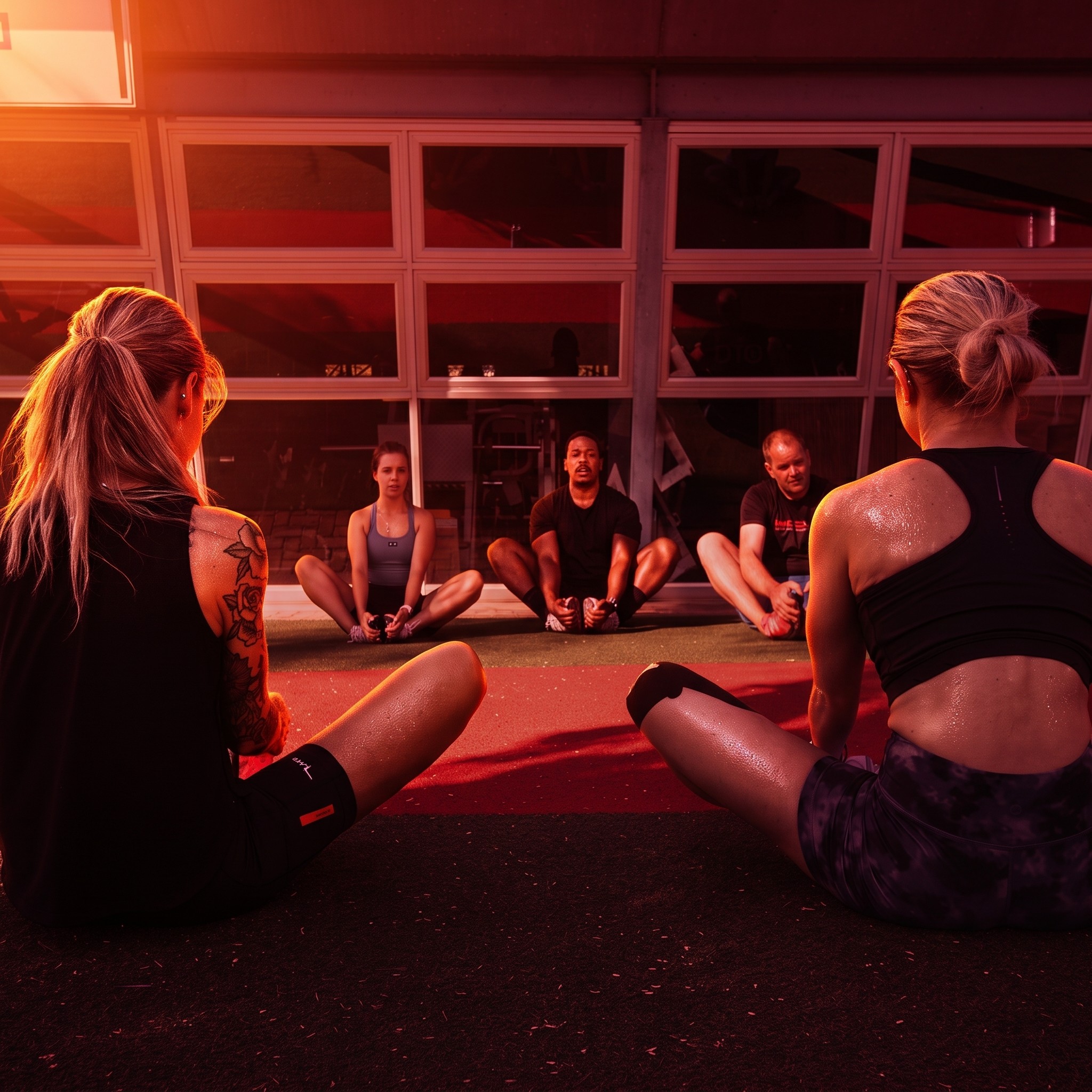 fitness portrait people working with gym equipment, looking slightly upward confidently