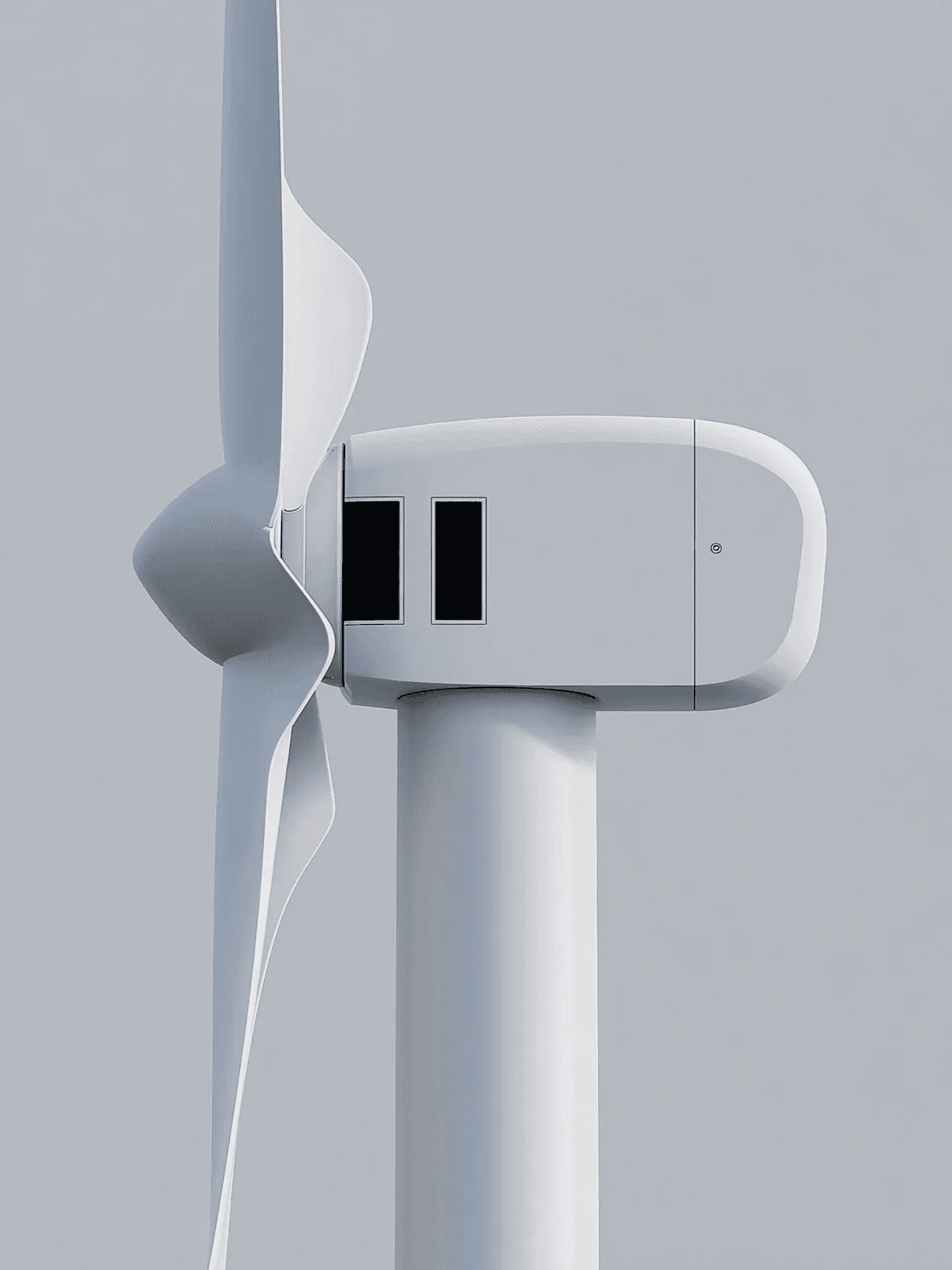 Close up of wind turbine nacelle and blade