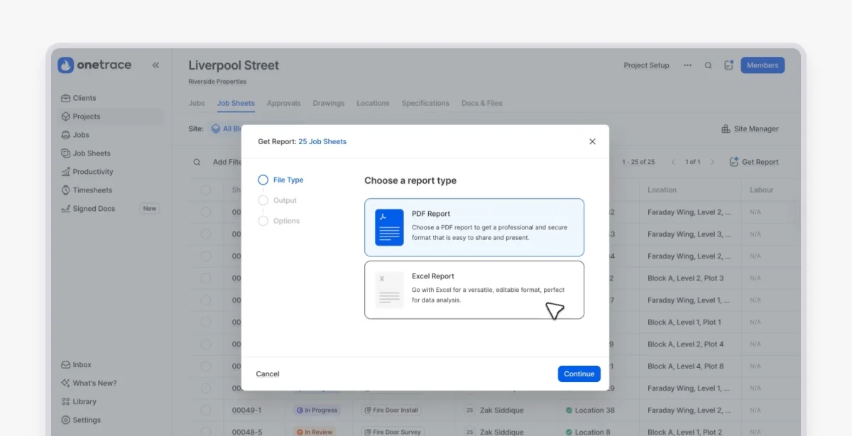 Onetrace project records example