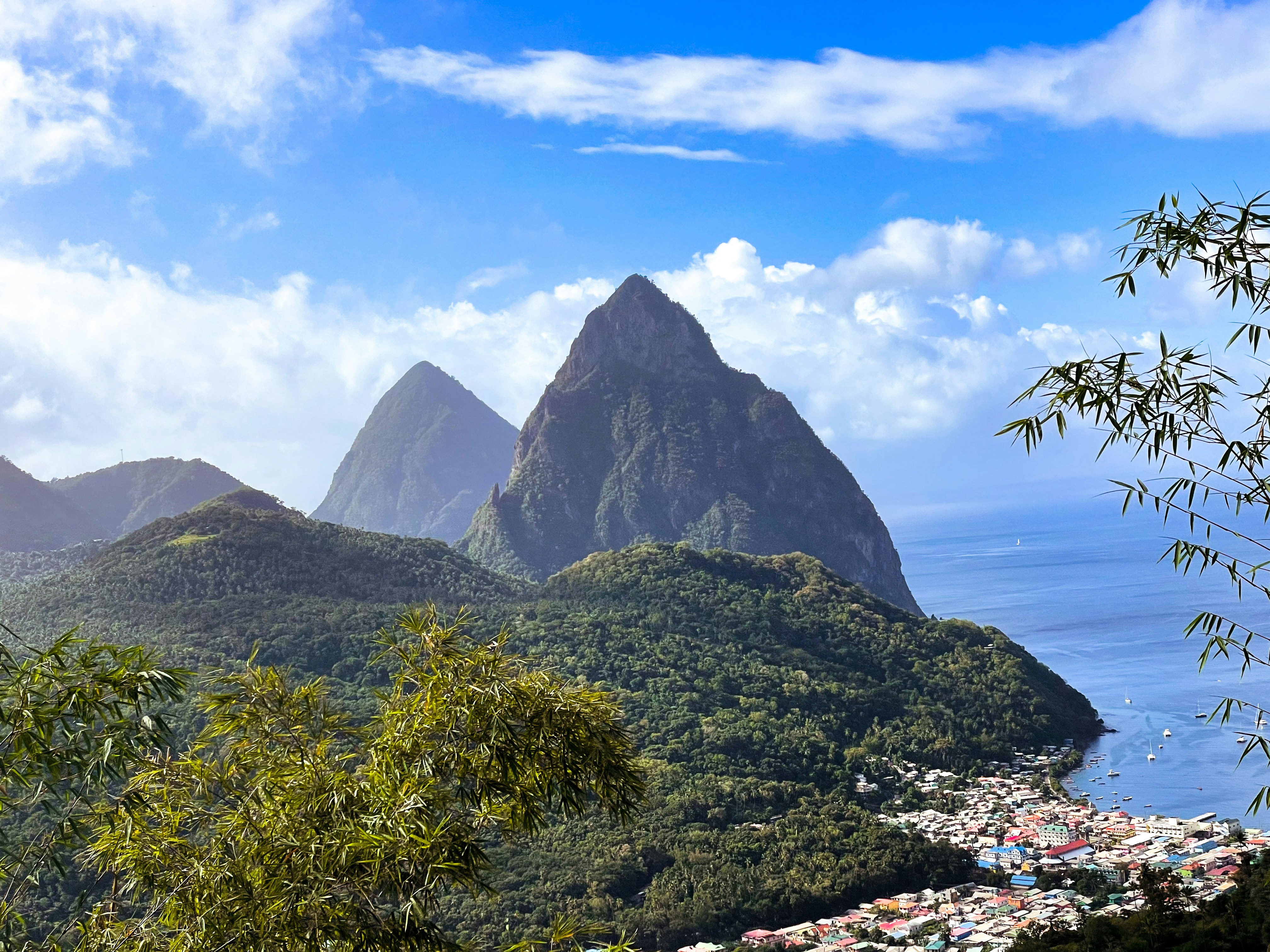 a scenic view of the pitons of st lucia island