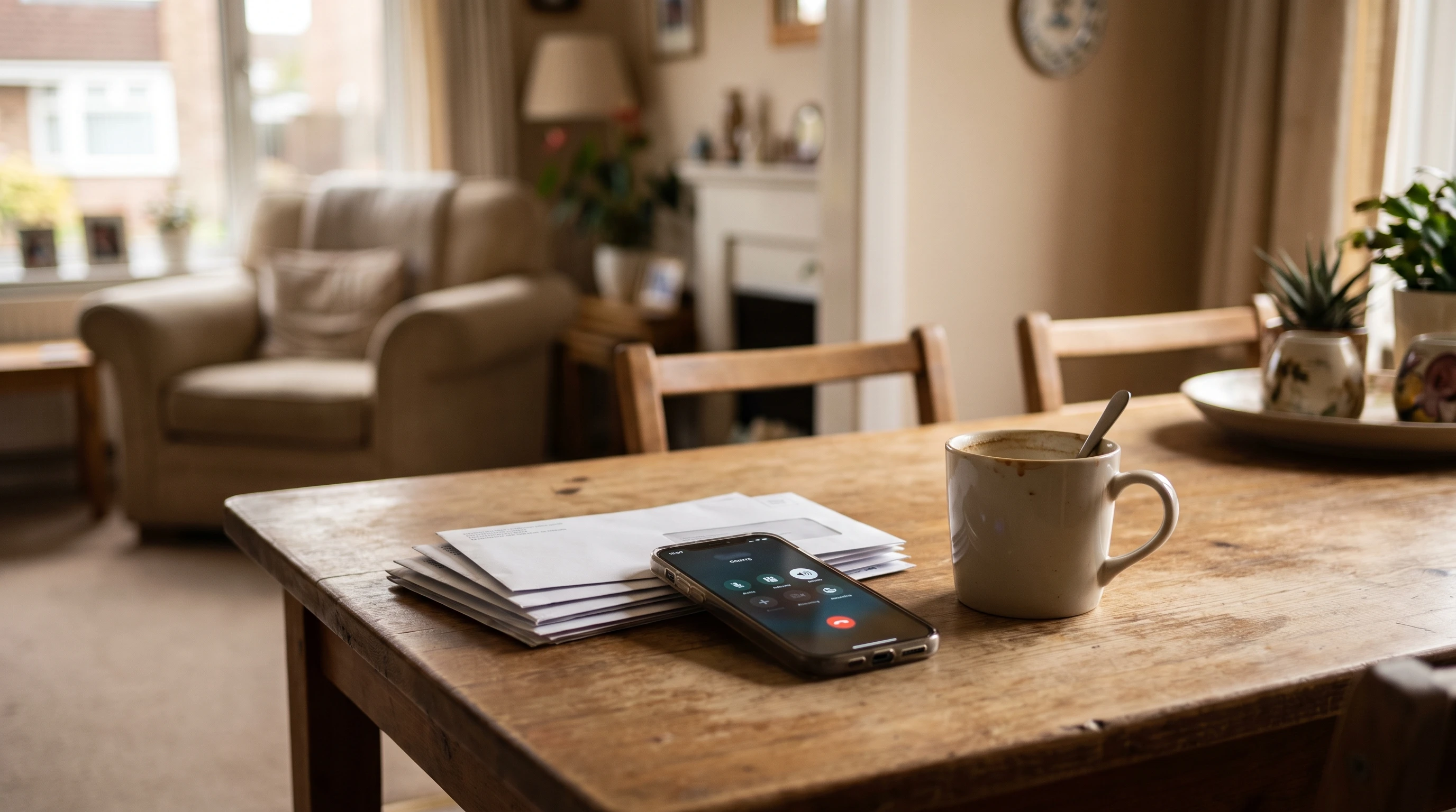 An older woman and child sharing a phone call together at home