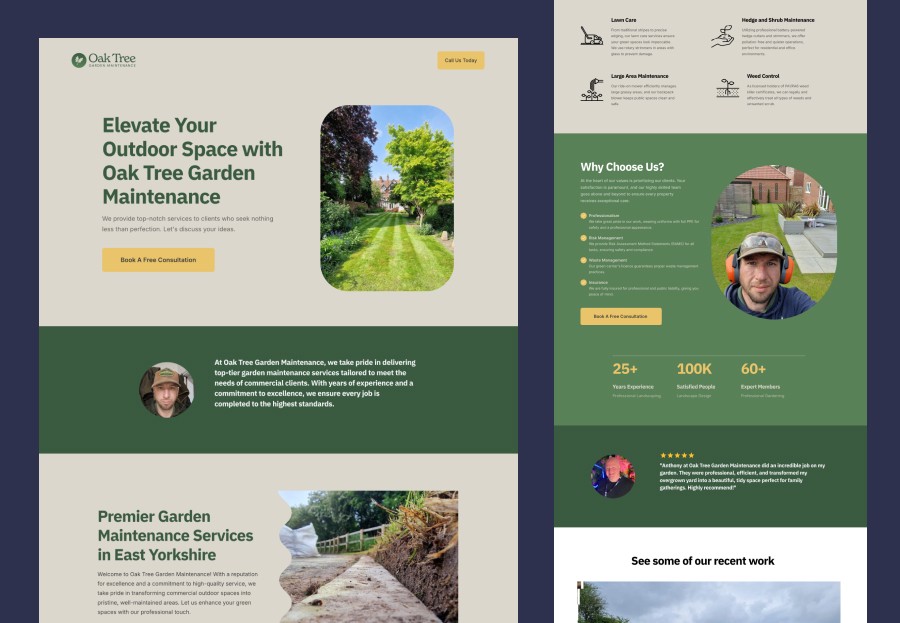 Oak Tree Maintenance website design by Superlinear a Beverley web design company